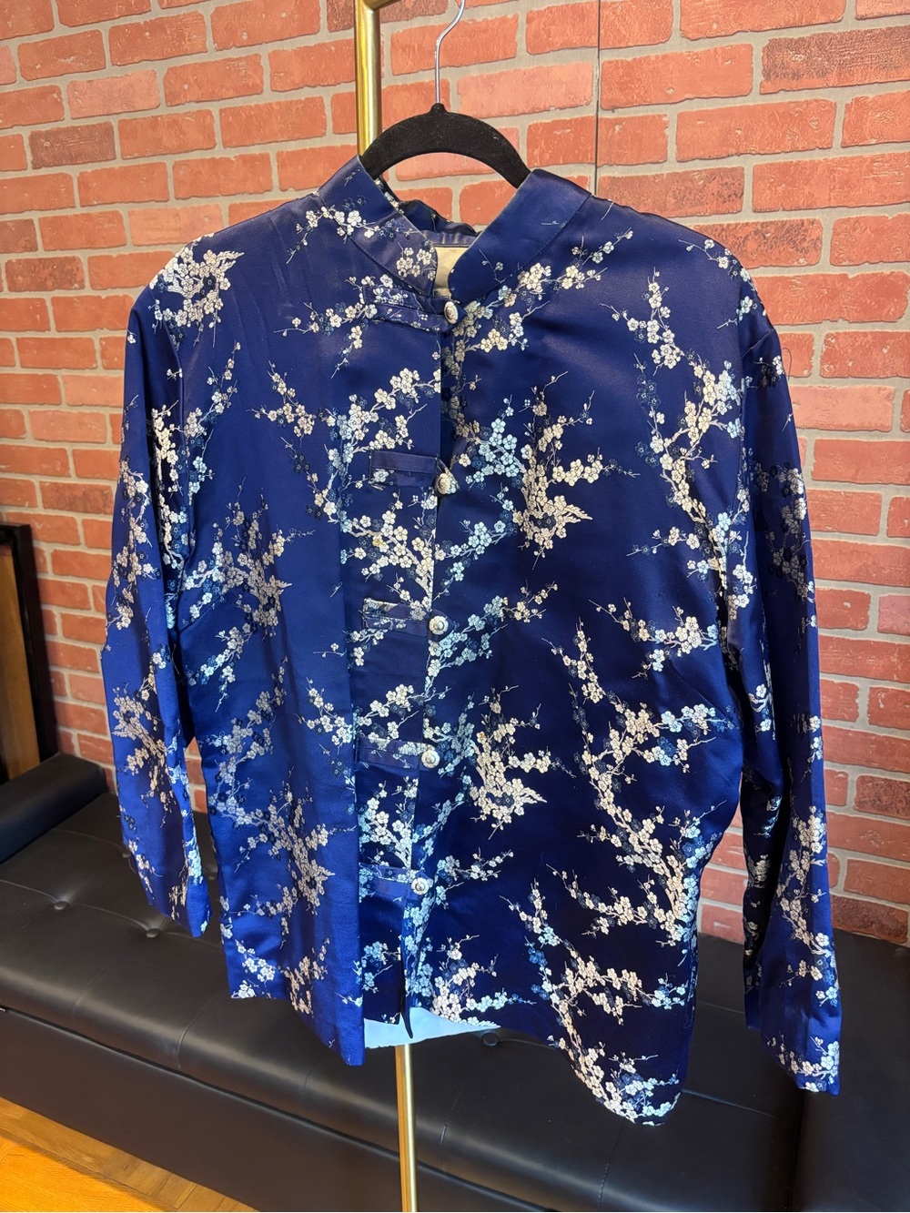 Vintage The Daily Planet Blue and Silver Silk Jacket - XL